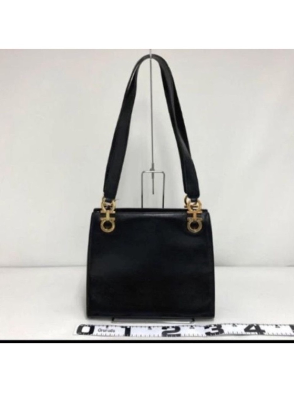 100% Authentic Salvatore Ferragamo Classic Black Shoulder Bag with Gold Hardware